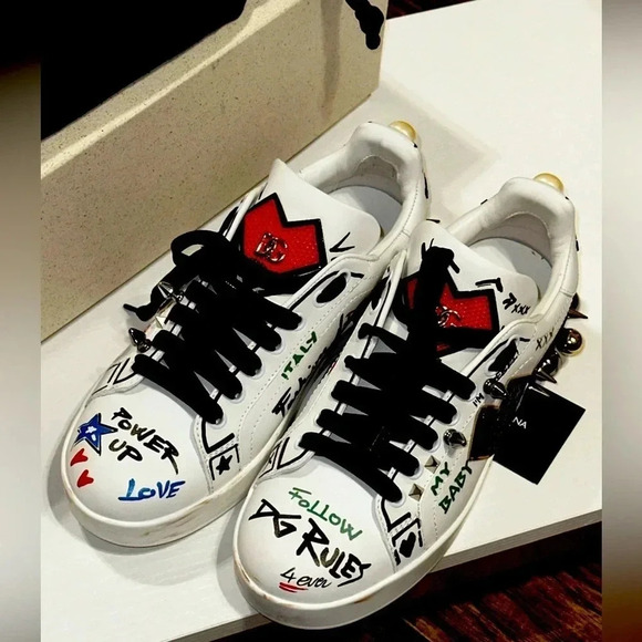 Dolce & Gabbana Portofino Printed Sneaker Size 37.5 - Picture 1 of 6